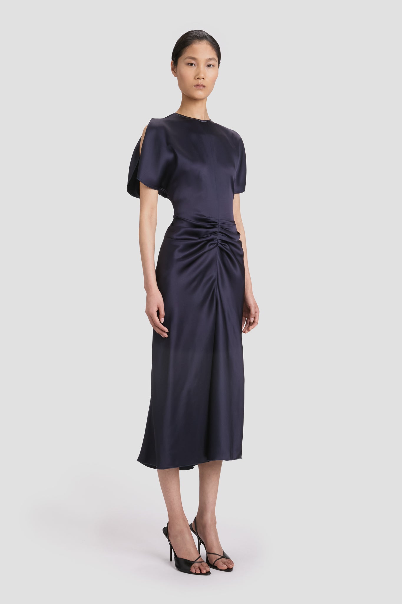 【関税込み】VICTORIA BECKHAM GATHERED WAIST MIDI' DRESS Gathered Waist Midi Dress In Black | Designer Dresses