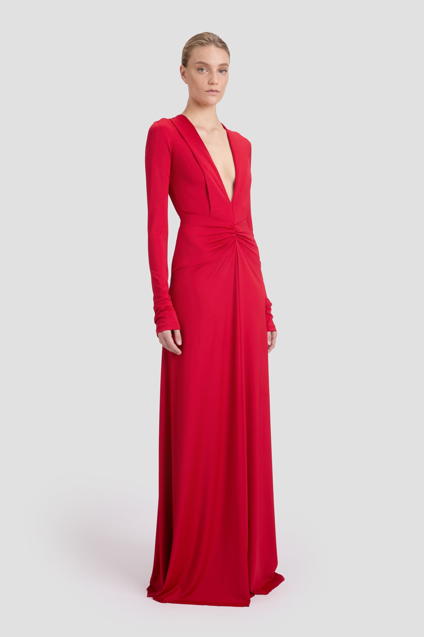 Long Sleeve Deep V-Neck Gown In Rose – Victoria Beckham Inc