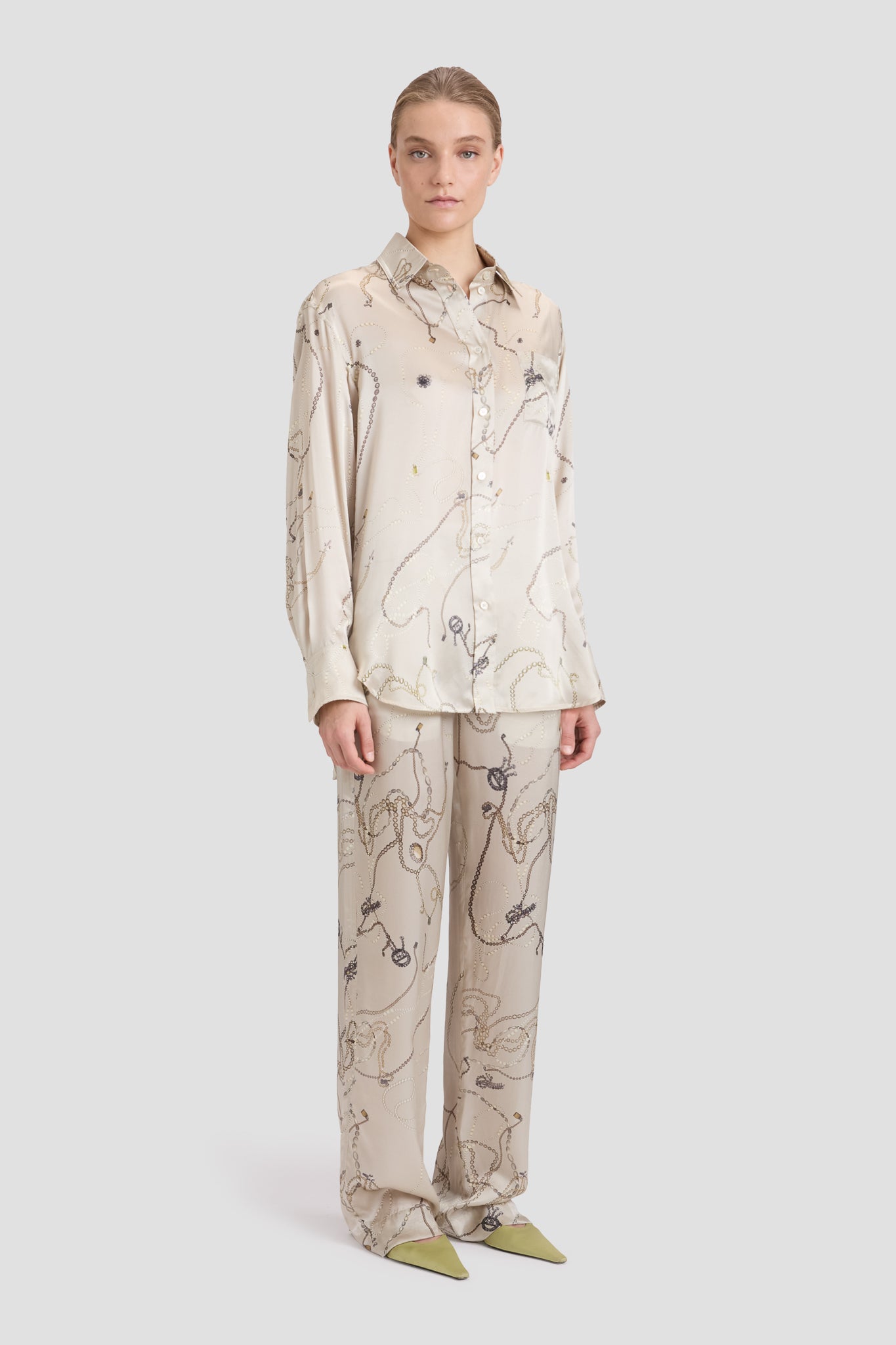 Pyjama Trouser In Pumice Jewellery Print – Victoria Beckham Inc