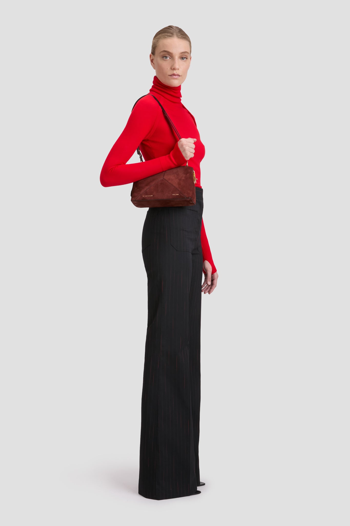Alina Trouser In Navy-Rose Pinstripe