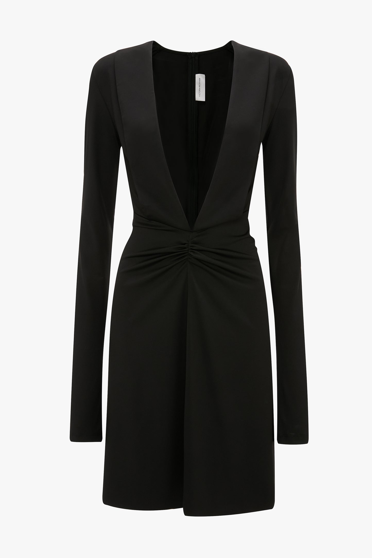 【関税込み】VICTORIA BECKHAM LONG SLEEVE RUCHED MINI' DRESS Long Sleeve Ruched Mini Dress Black | The Webster