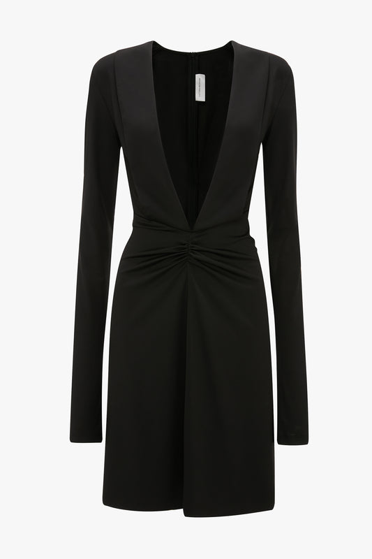 Long Sleeve V-Neck Mini Dress In Black – Victoria Beckham Inc
