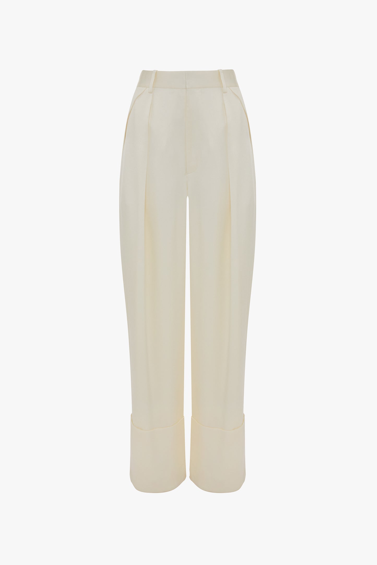 Wide Leg Turn-Up Trouser In Ivory
