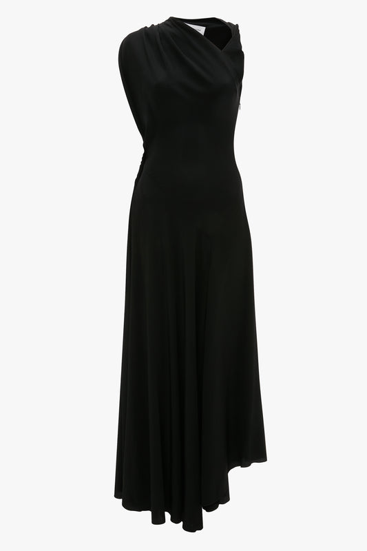 Sleeveless Draped Midi Dress In Black | Designer Dresses