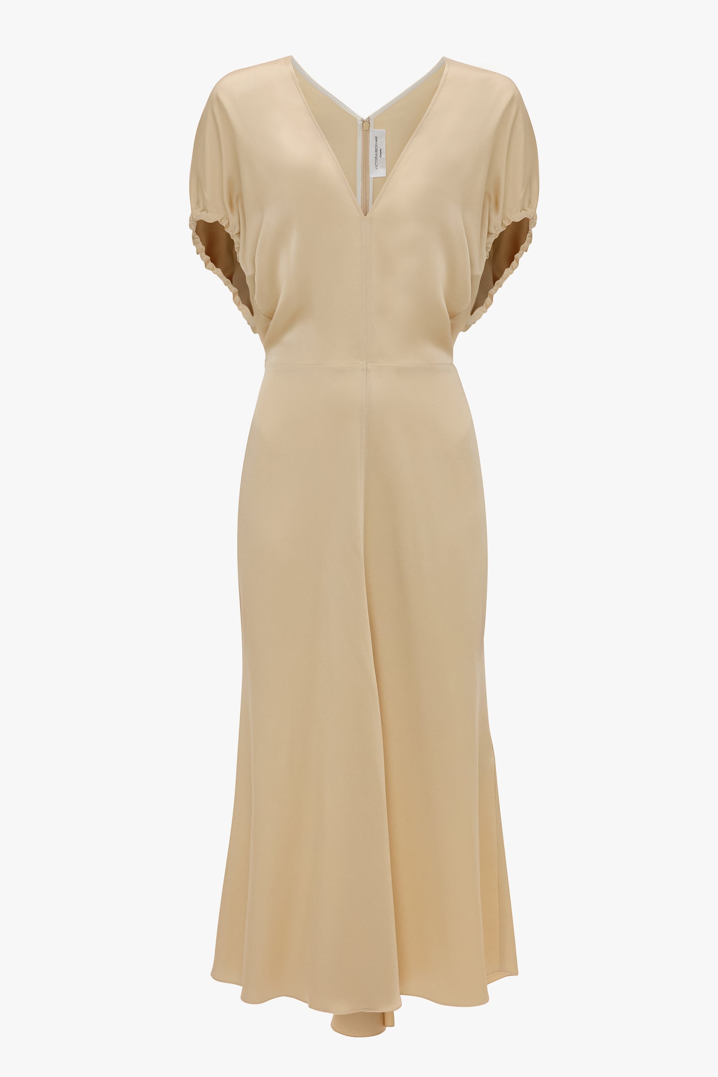 オールインワン・サロペット Victoria Beckham V-Neck Blouson Midi Dress Blouson Detail Midi Dress In Macadamia | Designer Dresses