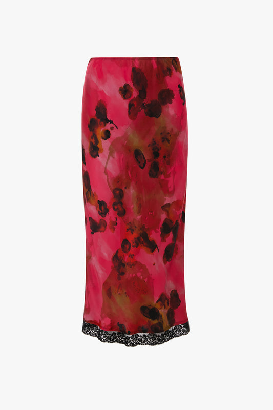 Lace Trim Slip Skirt In Raspberry Floral Print – Victoria