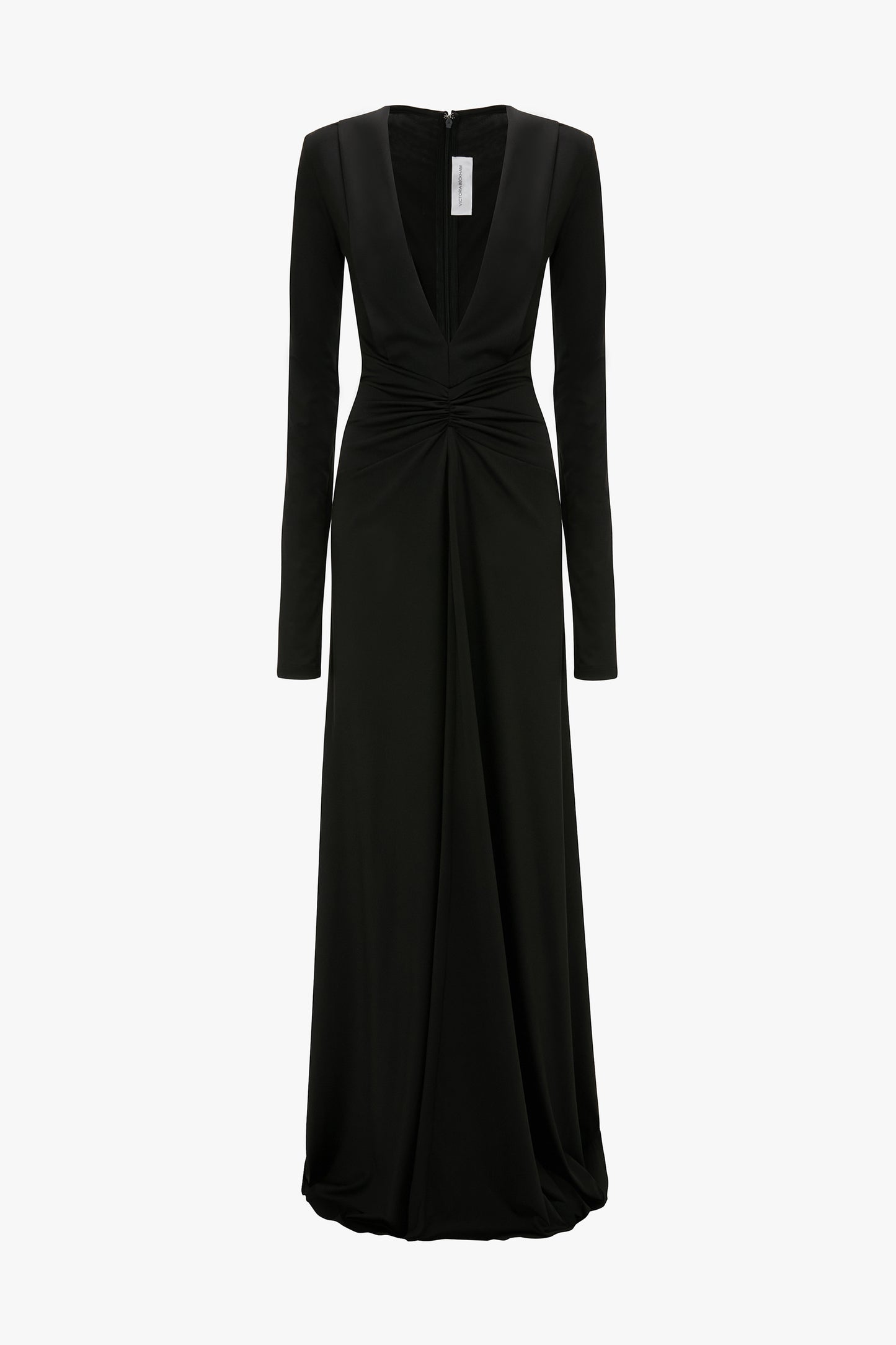 Long Sleeve Deep V-Neck Gown In Black