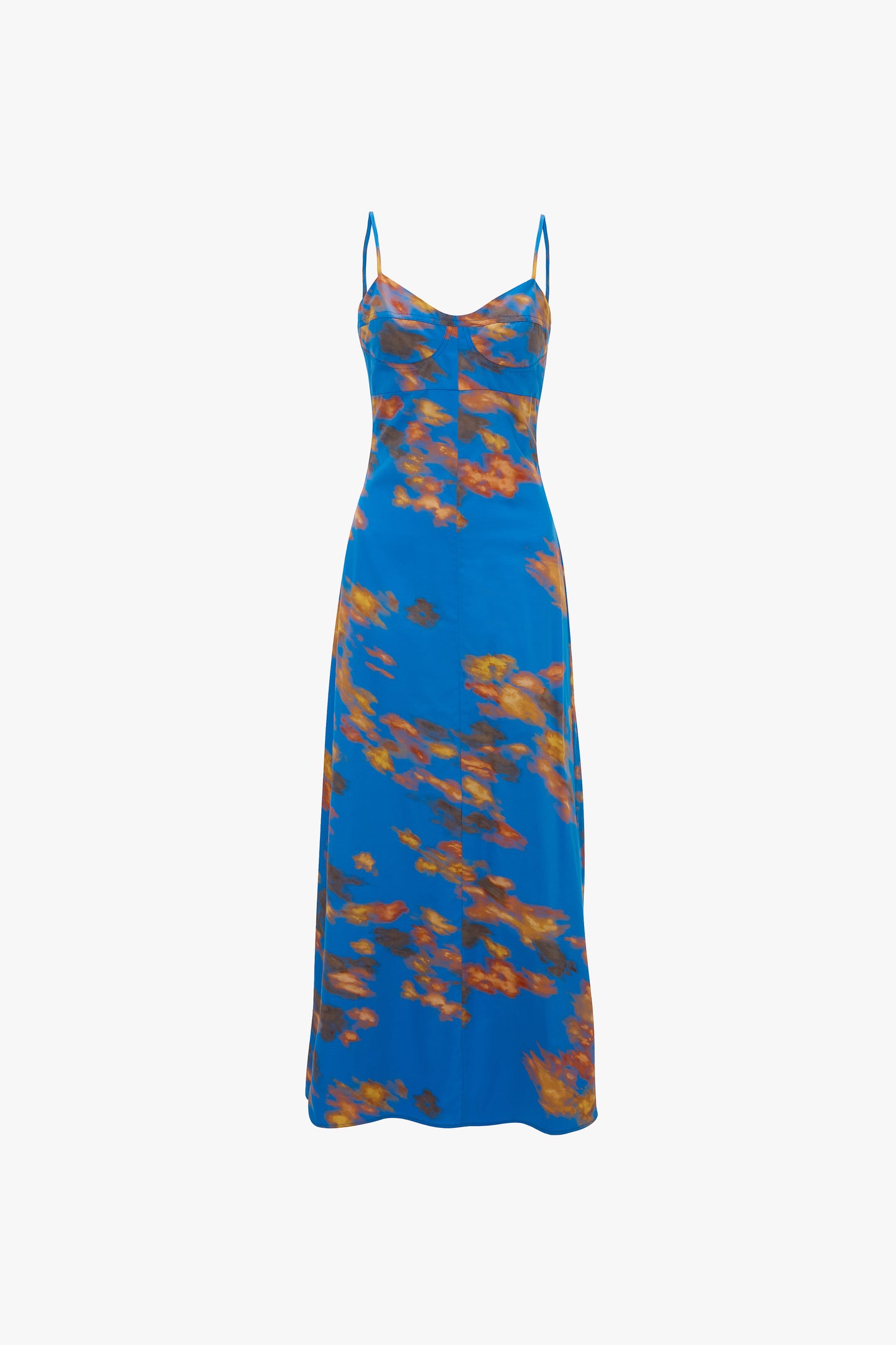 Cami Fit And Flare Midi Dress In Blue Abstract Floral Print