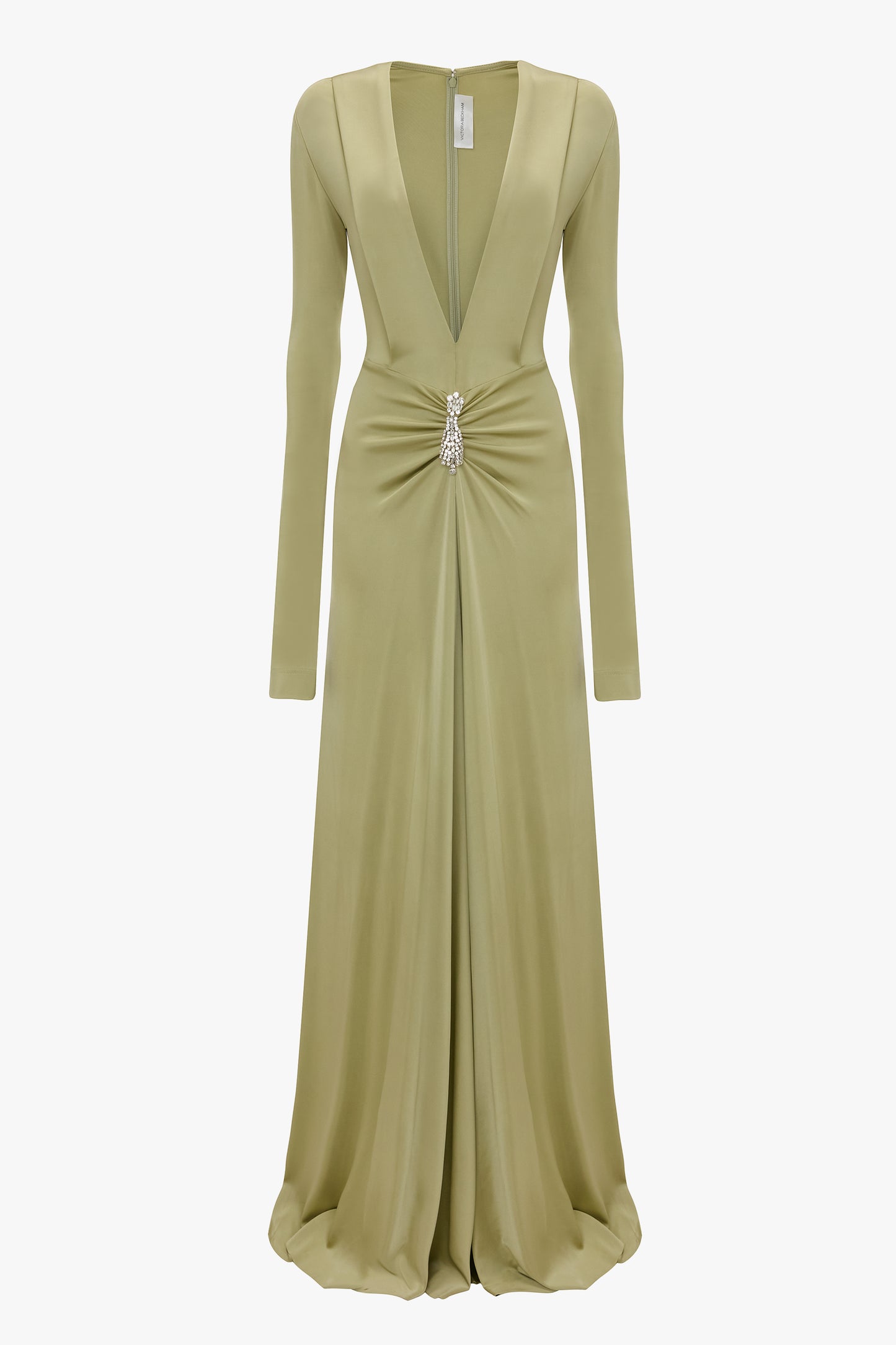 オールインワン・サロペット Victoria Beckham Long Sleeve Deep V-Neck Gown Long Sleeve Tie Front Gown In Fig – Victoria Beckham Inc