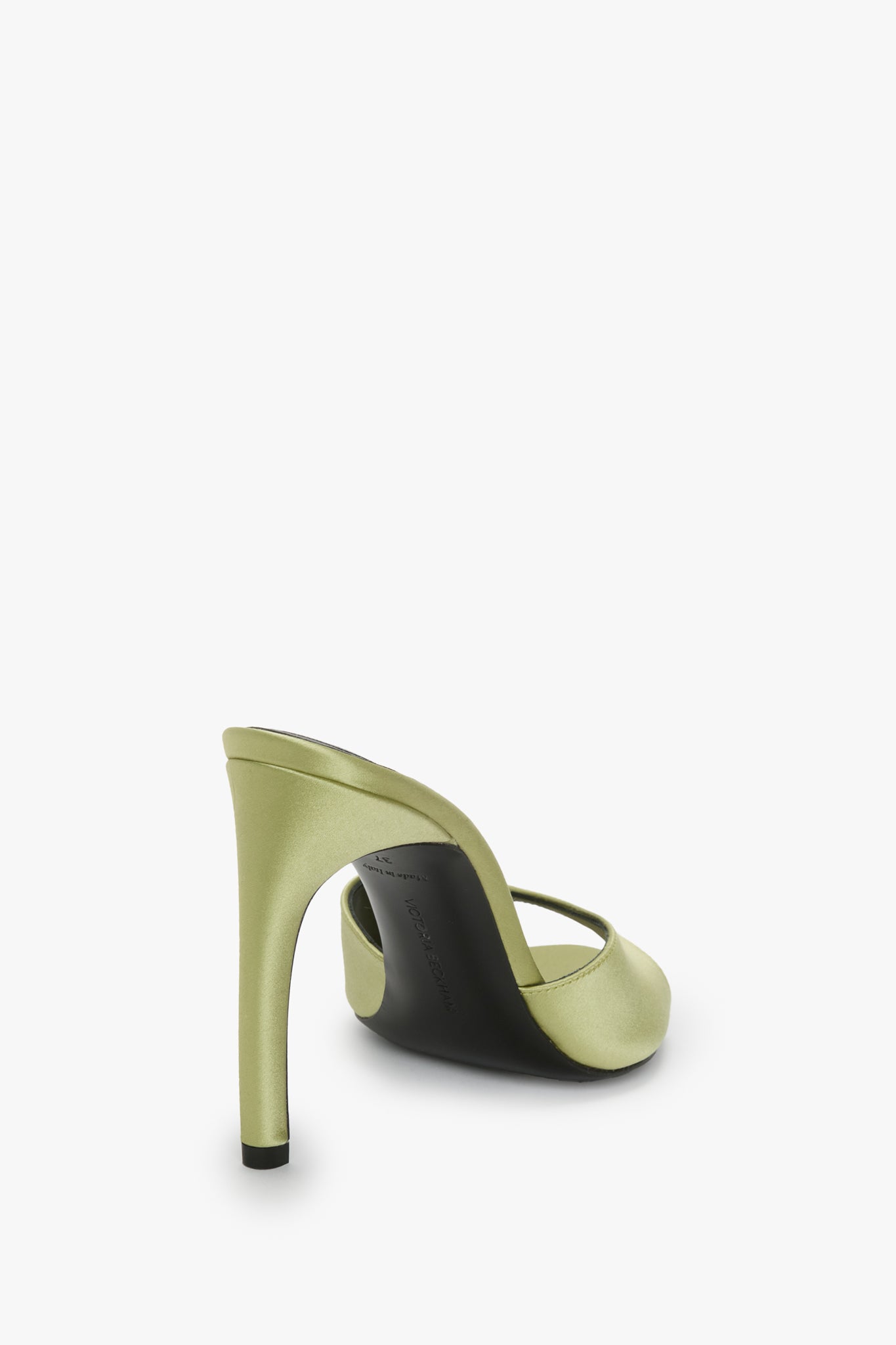 Harlow Open Toe Mule In Pale Green Satin