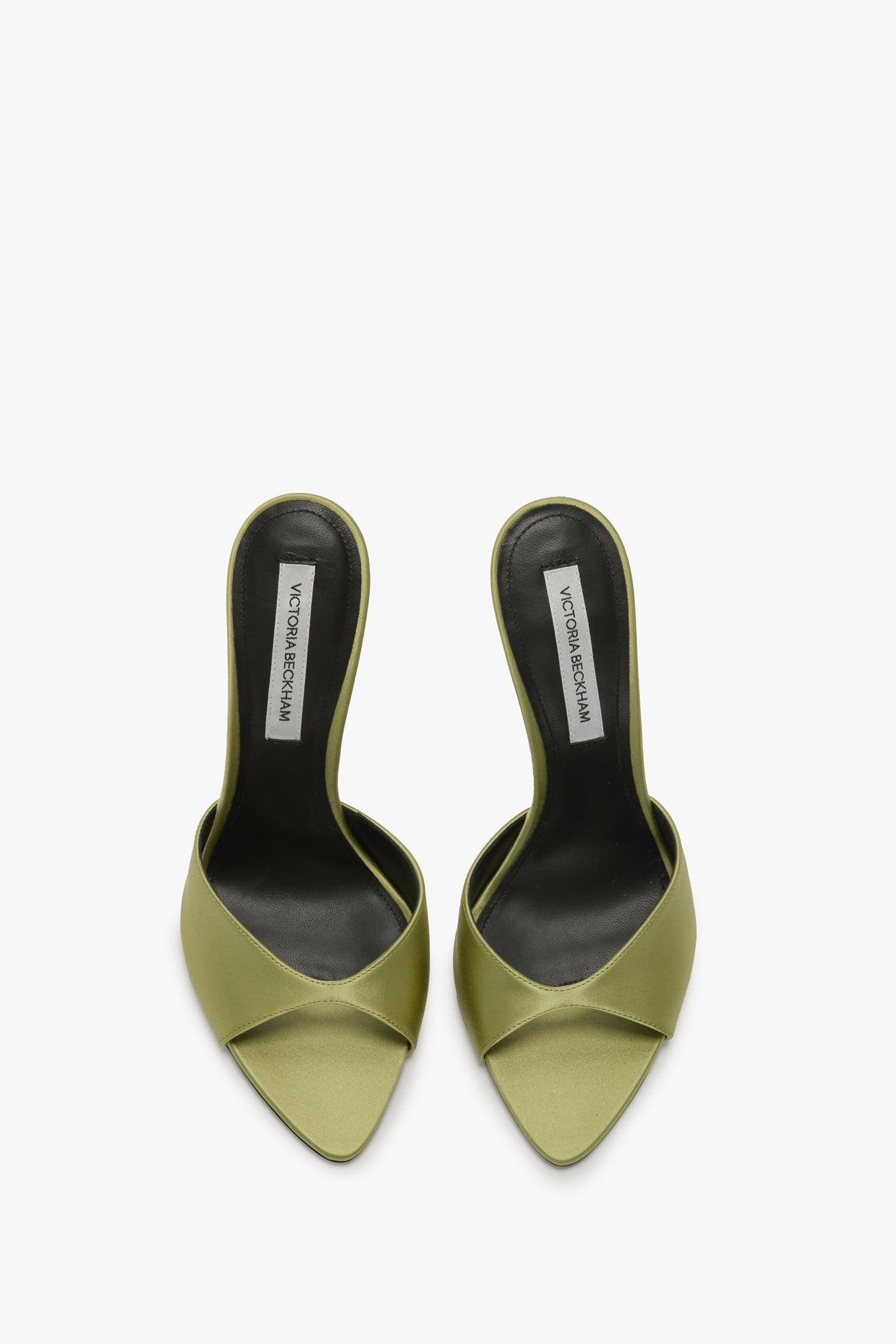 Harlow Open Toe Mule In Pale Green Satin