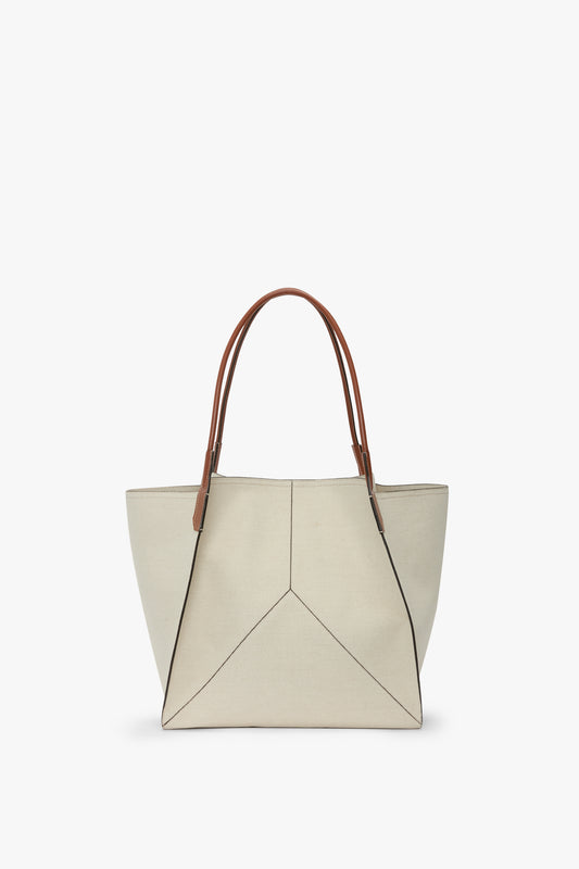 Victoria Tote In Ivory Canvas With Tan Leather