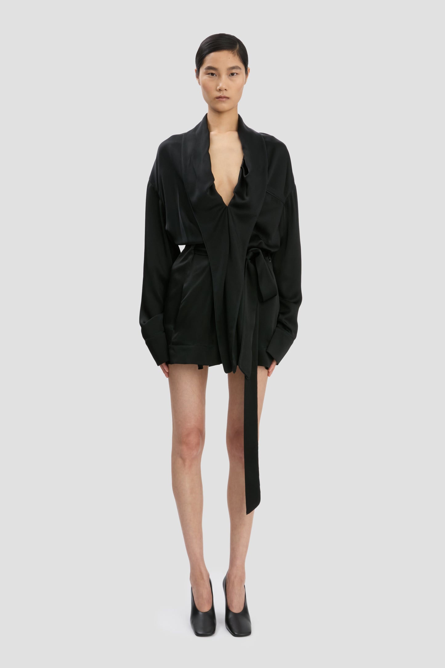 Wrap Detail Mini Dress In Black