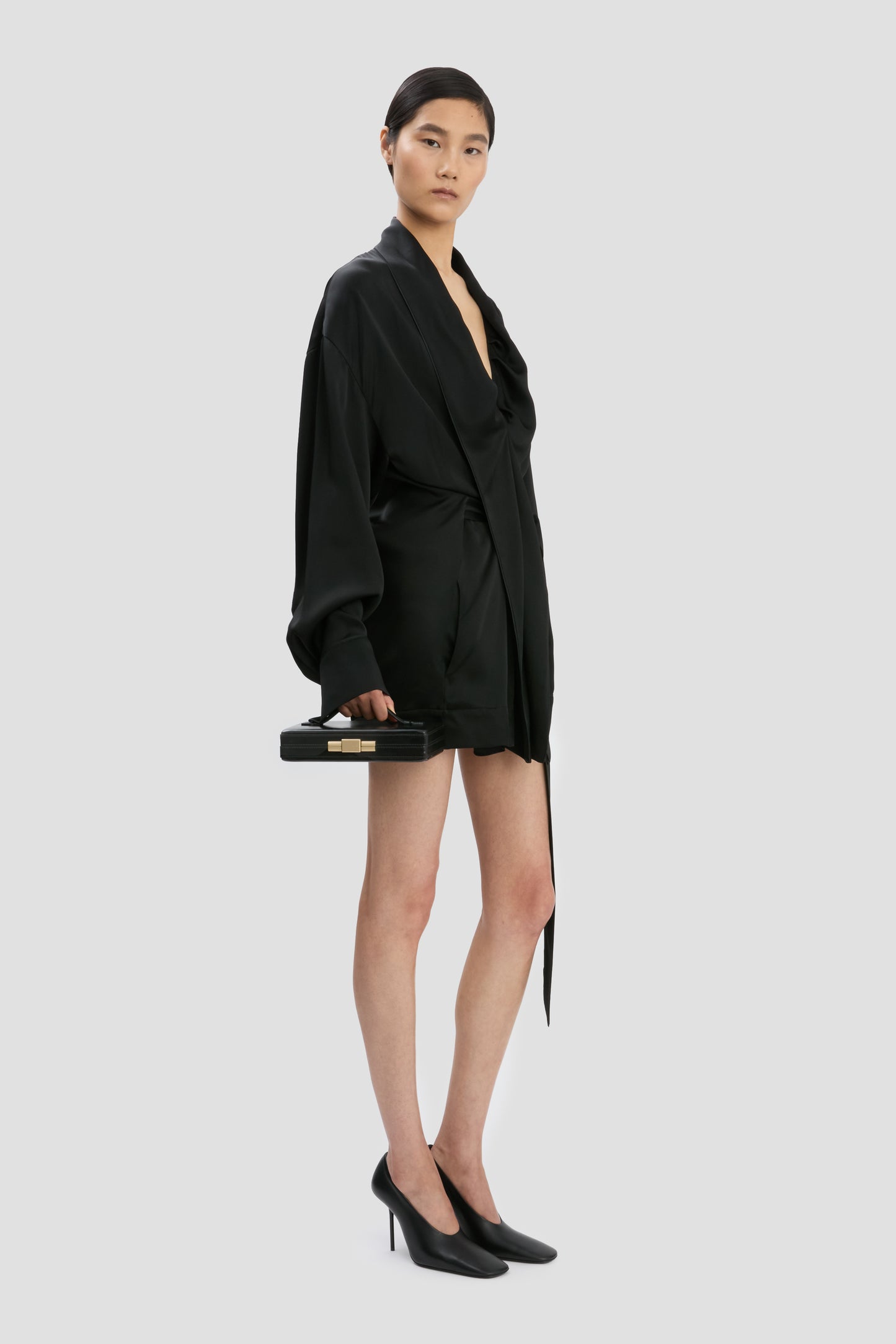 Wrap Detail Mini Dress In Black