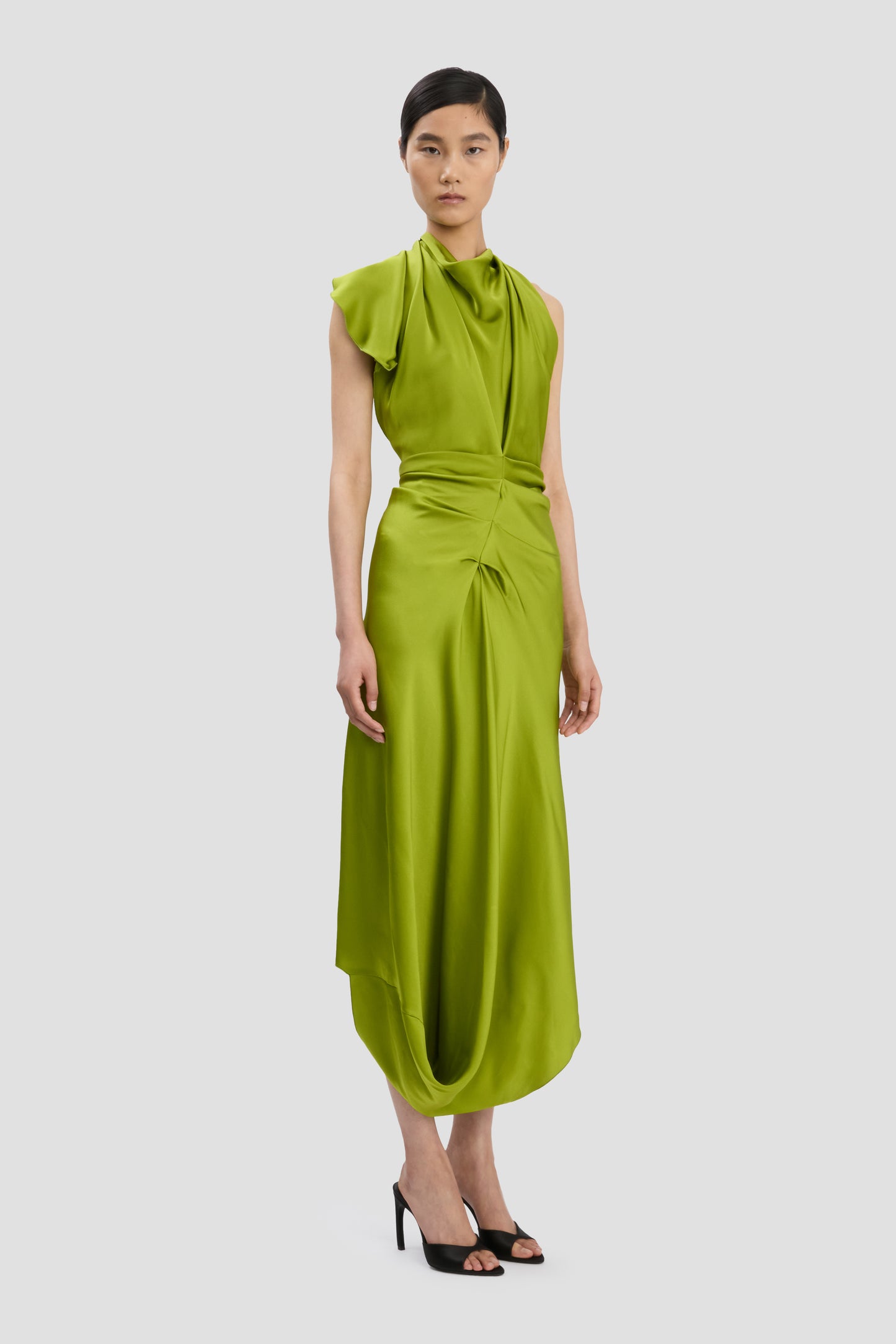 Backless Scarf Detail Midi Dress In Parakeet