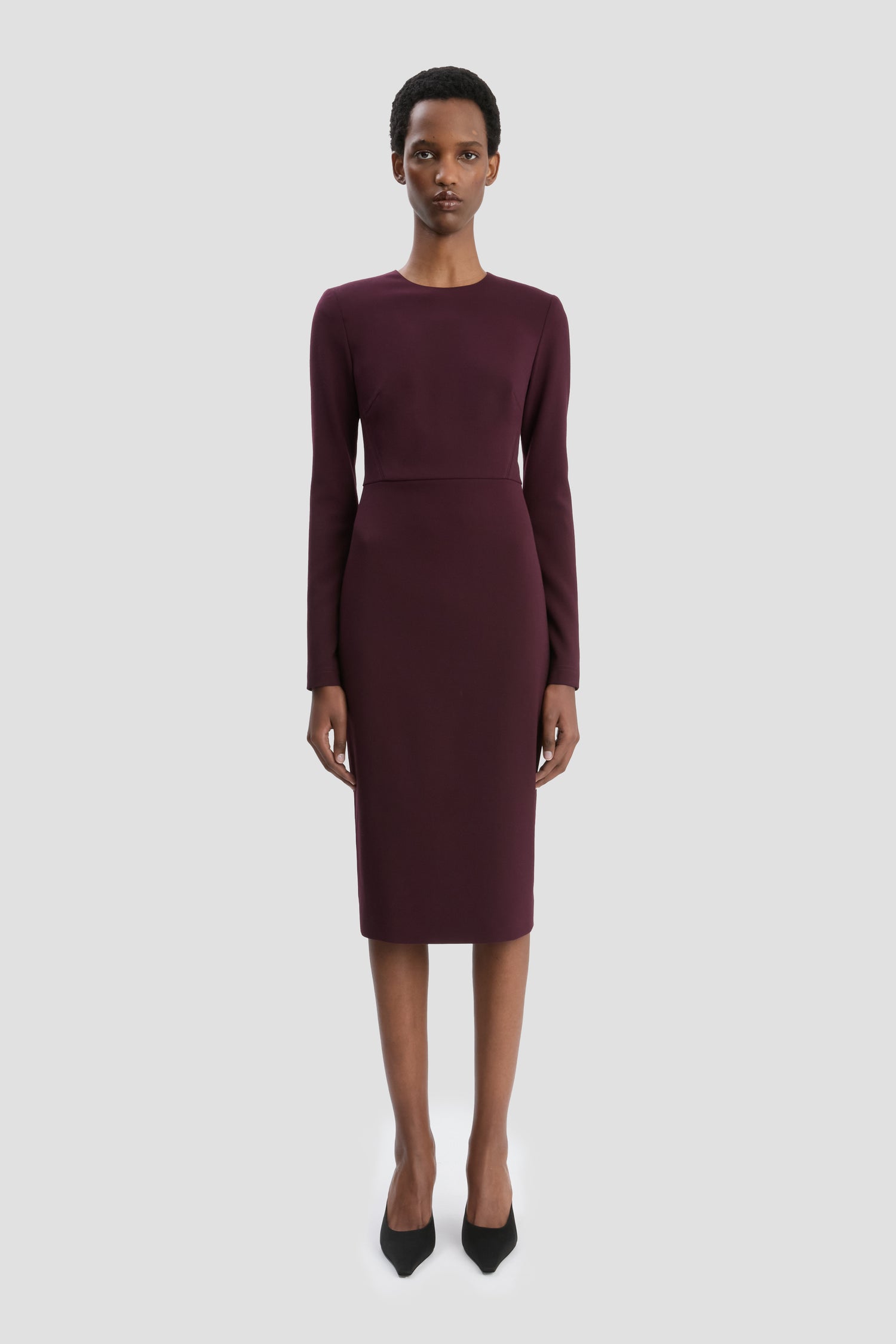 Burgundy Whistles Textured Belted Midi Dress Midi Dress Maroon Long Sleeve T Shirt Dress Burgundy Topstitch