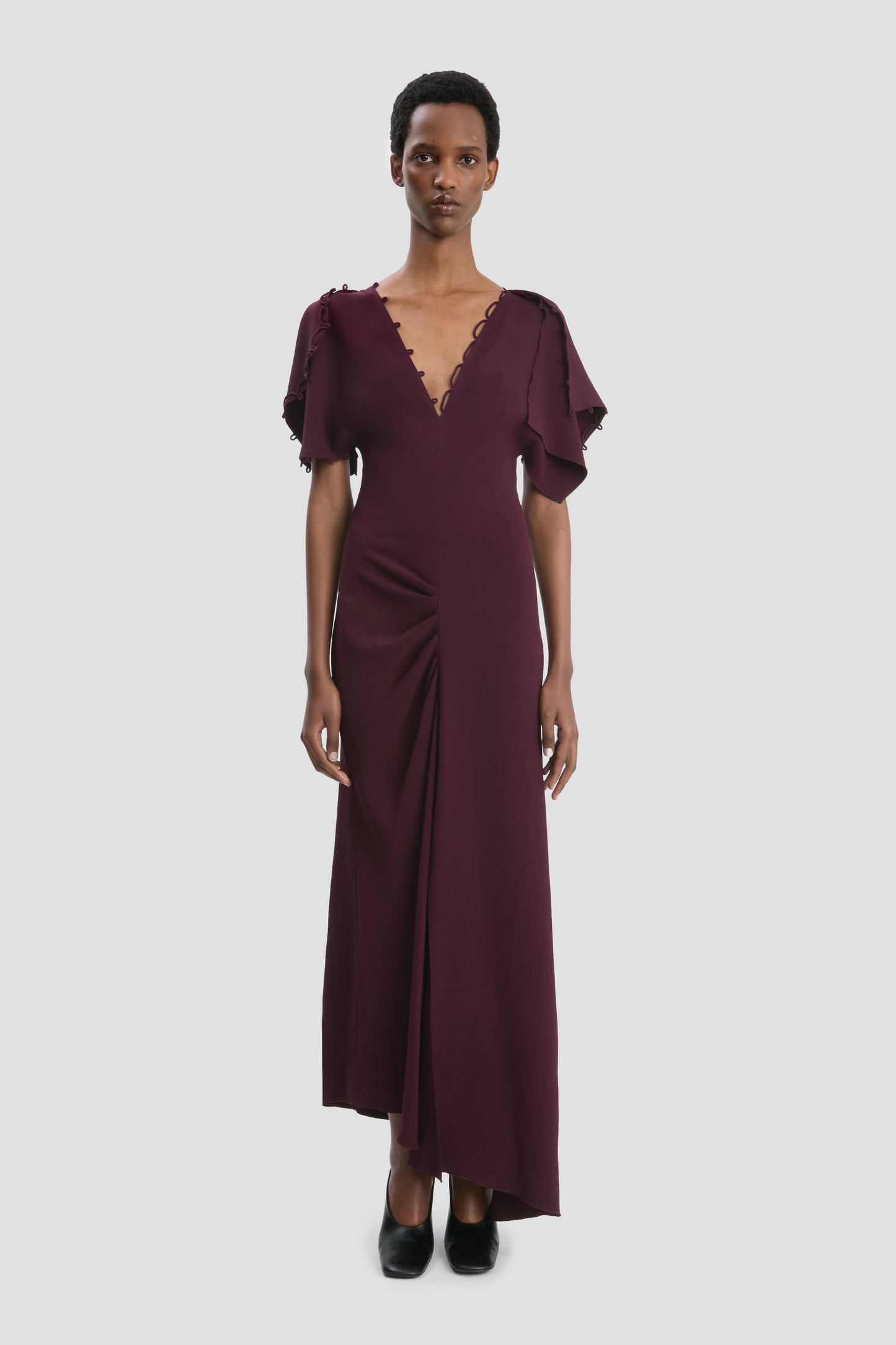 Rouleaux Detail Midi Dress In Merlot