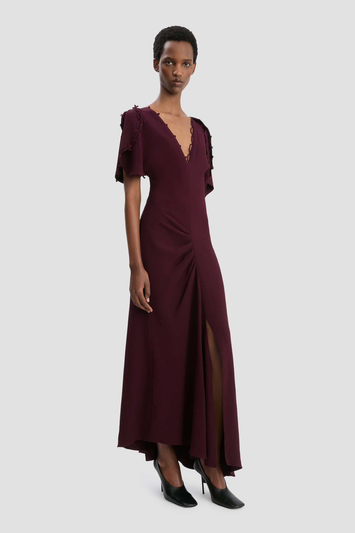 Rouleaux Detail Midi Dress In Merlot