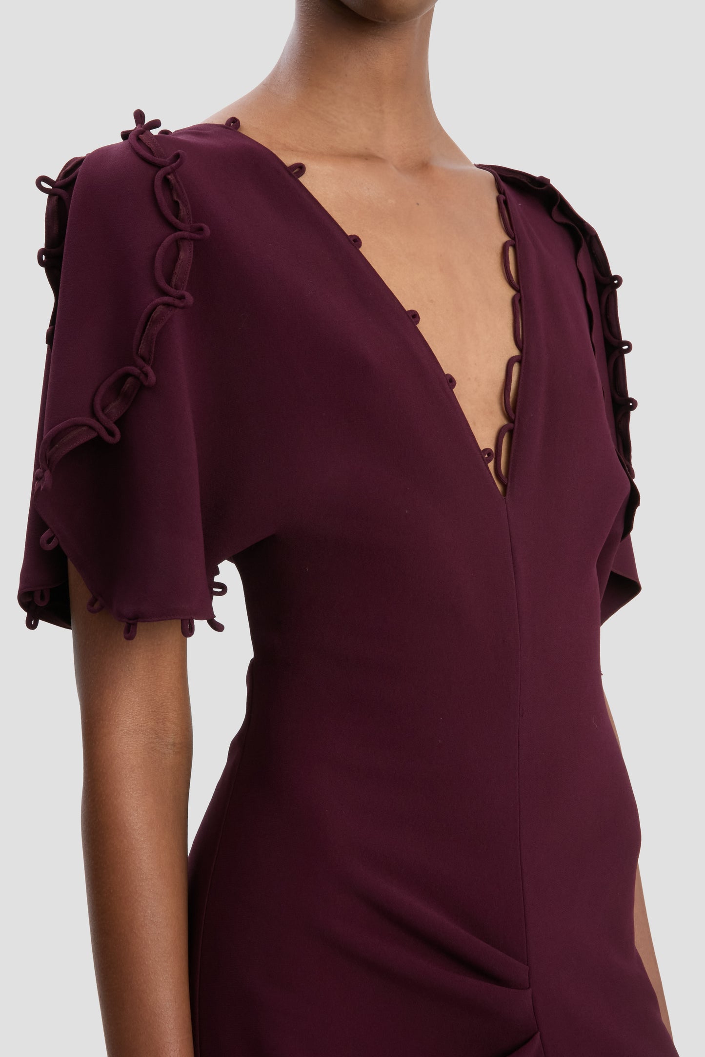 Rouleaux Detail Midi Dress In Merlot