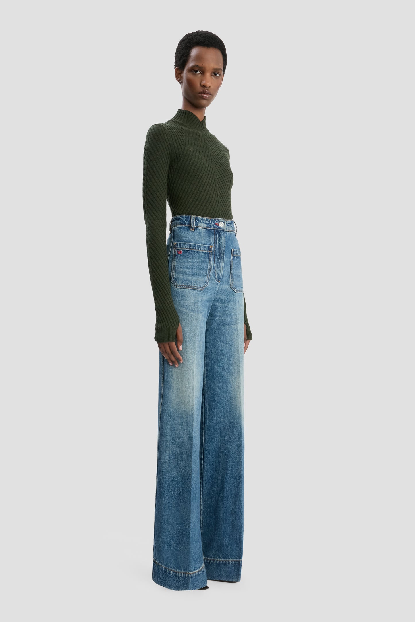 Alina High Waisted Short Jean In Mid Blue