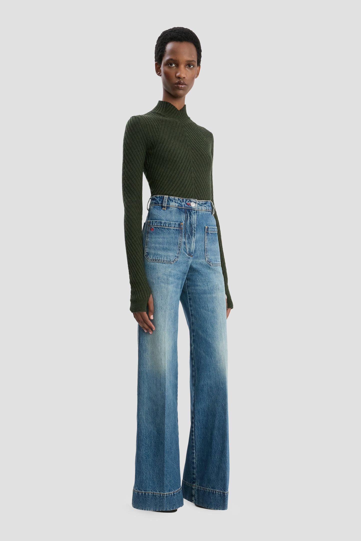 Alina High Waisted Short Jean In Mid Blue
