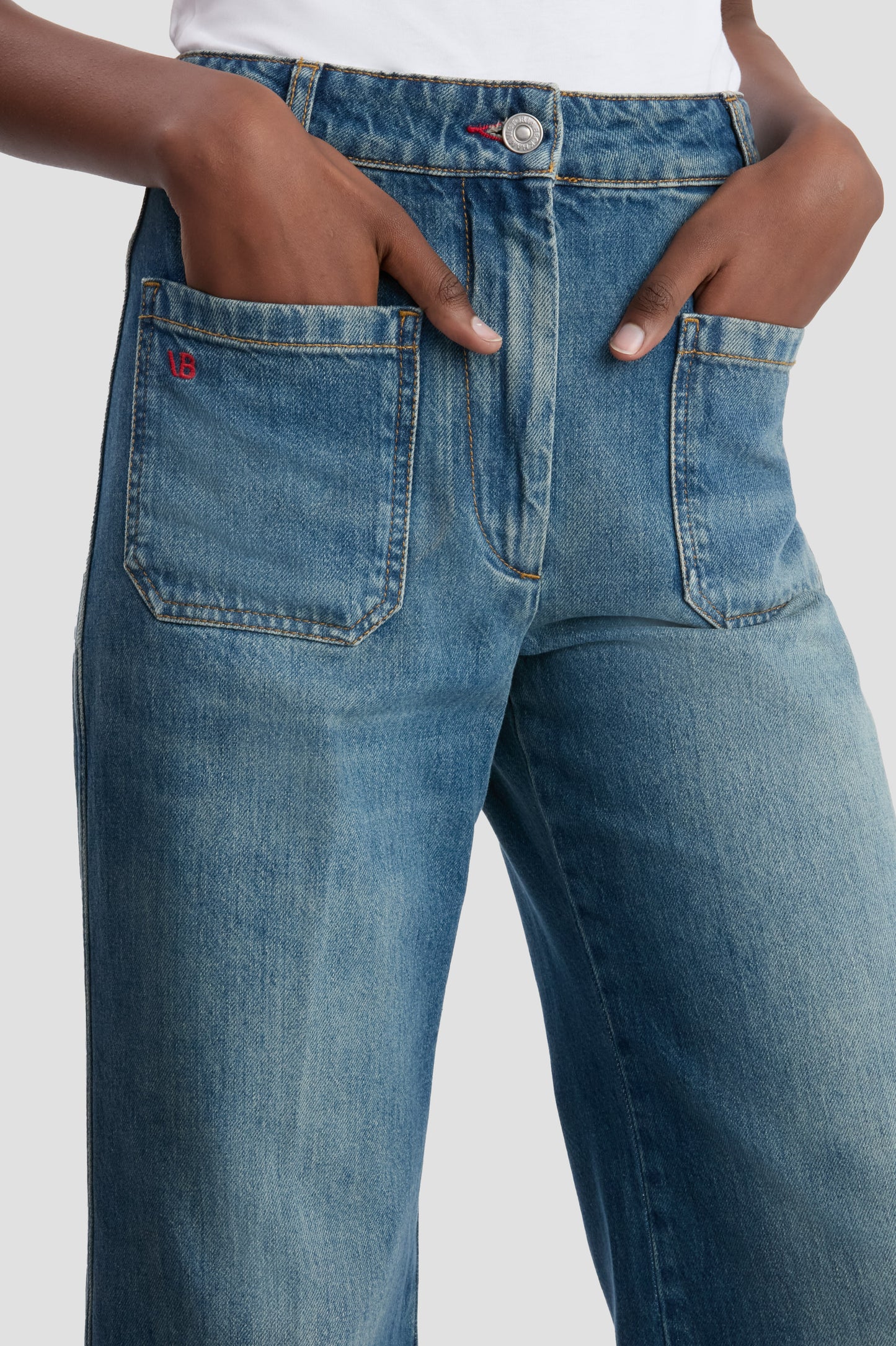 Alina High Waisted Long Jean In Classic Blue Wash
