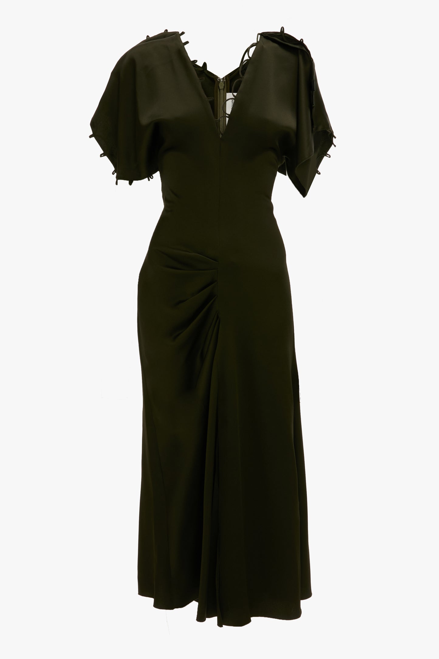 Rouleaux Detail Midi Dress In Dark Olive