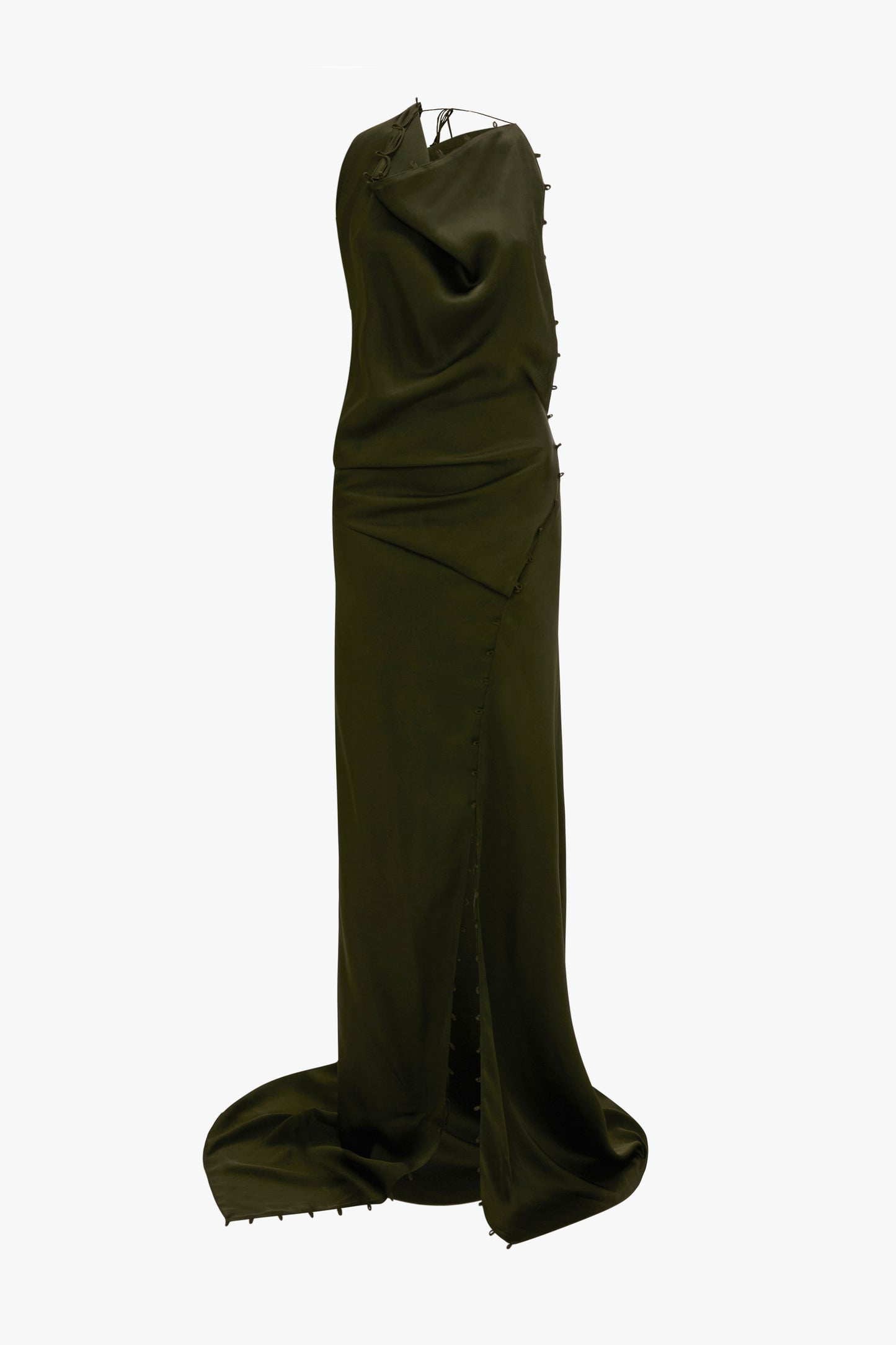 Rouleaux Sleeveless Gown In Dark Olive