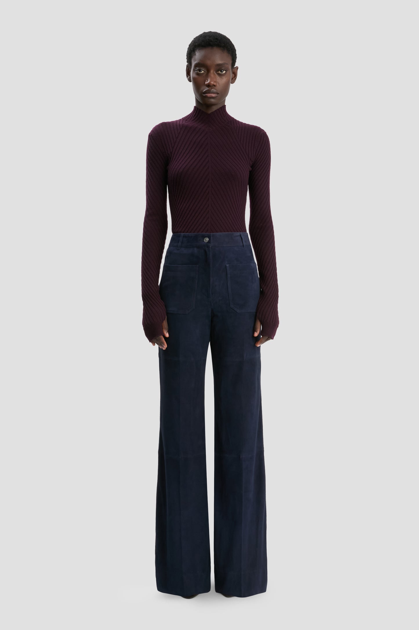 Suede Alina Trouser In Soft Navy Suede