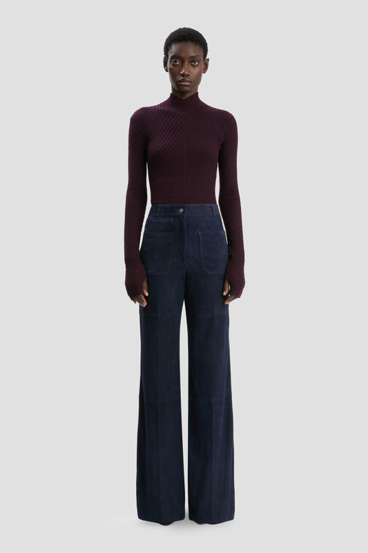 Suede Alina Trouser In Soft Navy Suede