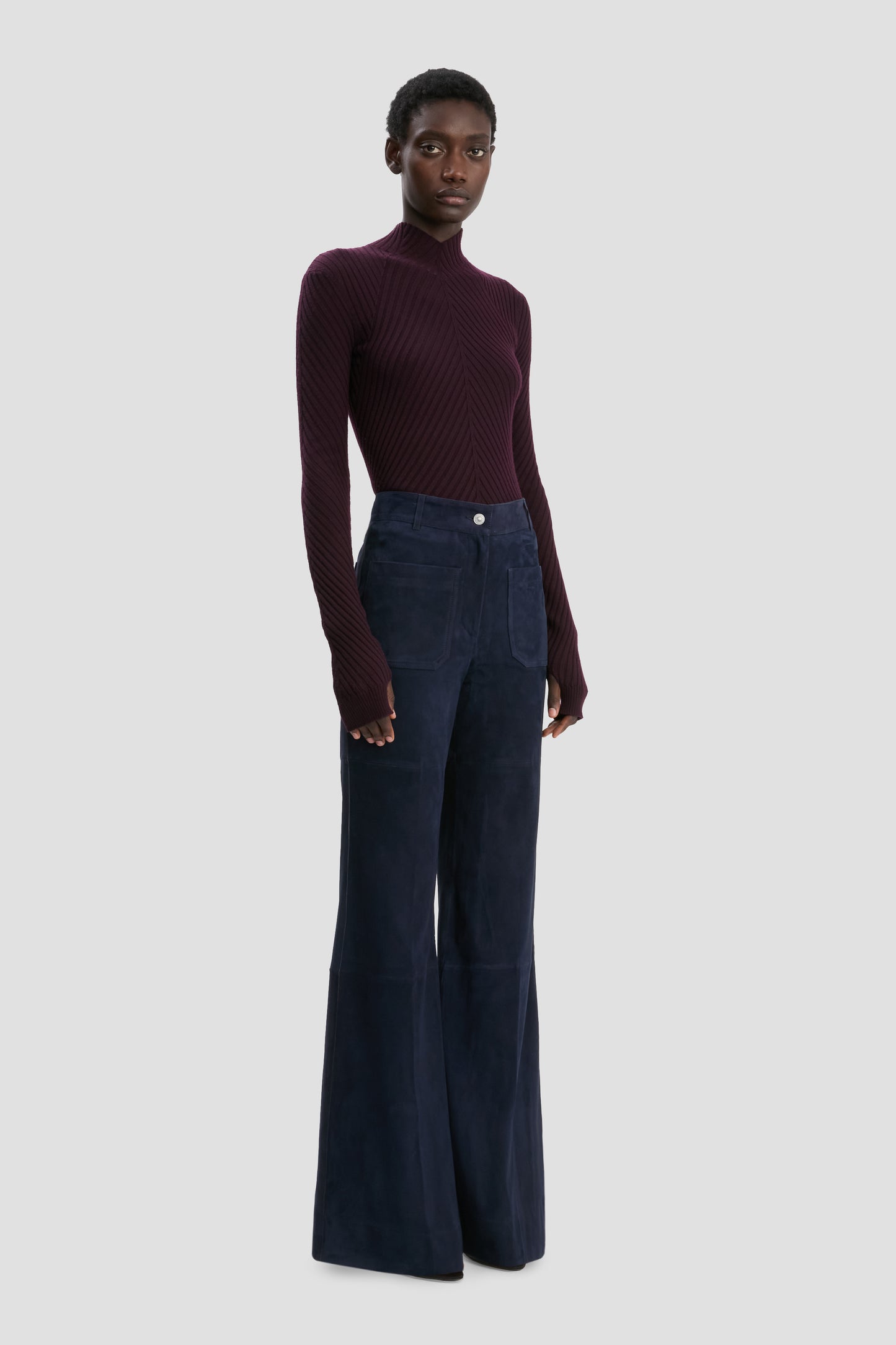 Suede Alina Trouser In Soft Navy Suede