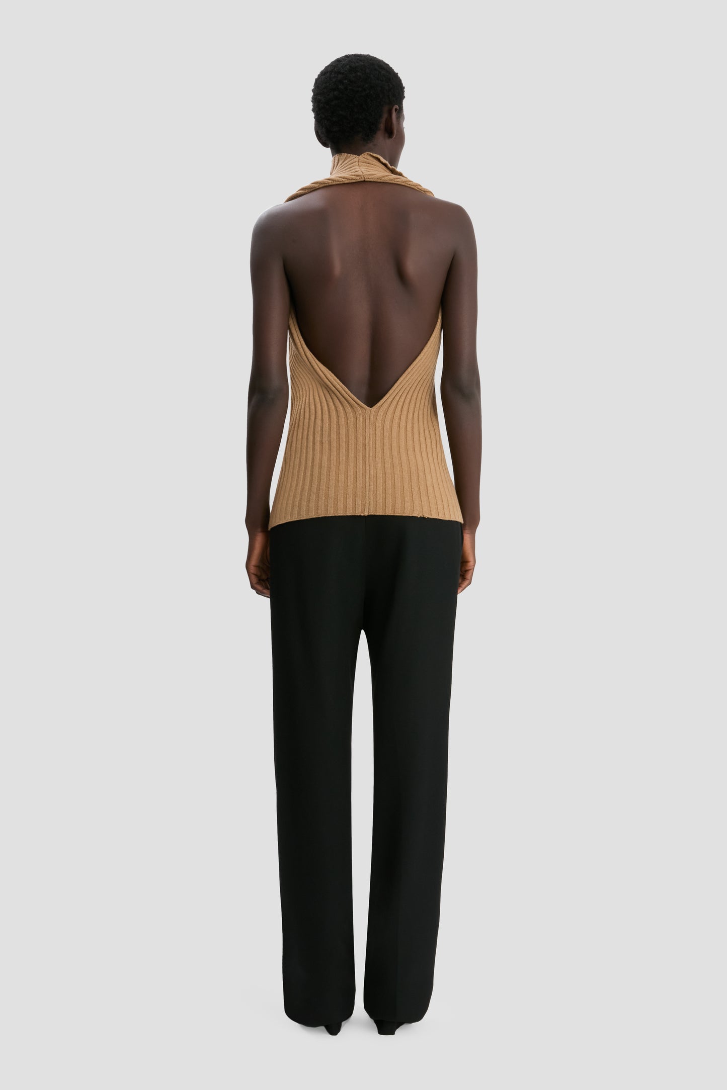 Draped Sleeveless Rib Top In Dark Camel
