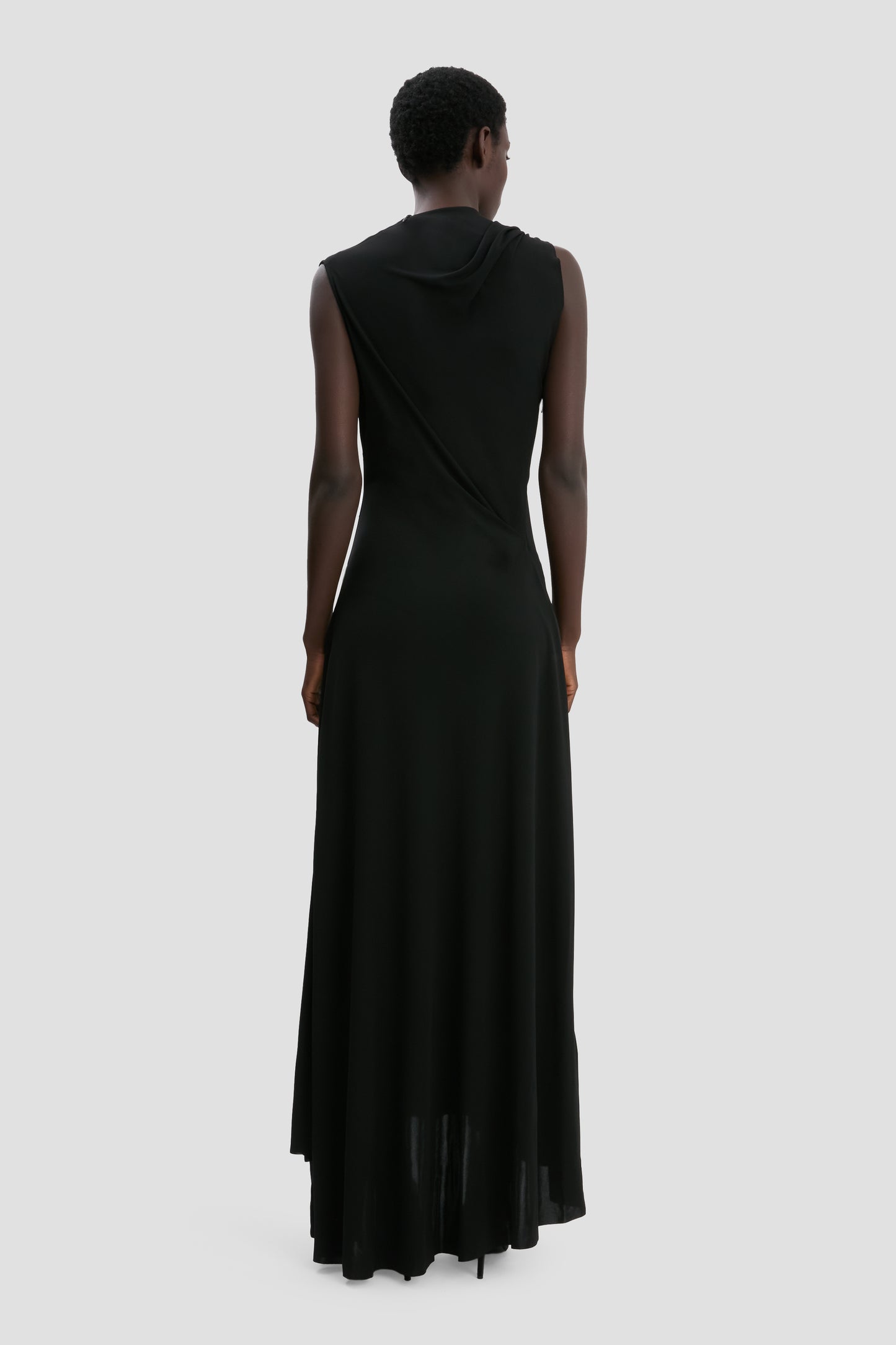 Sleeveless Draped Panel Dress In Black