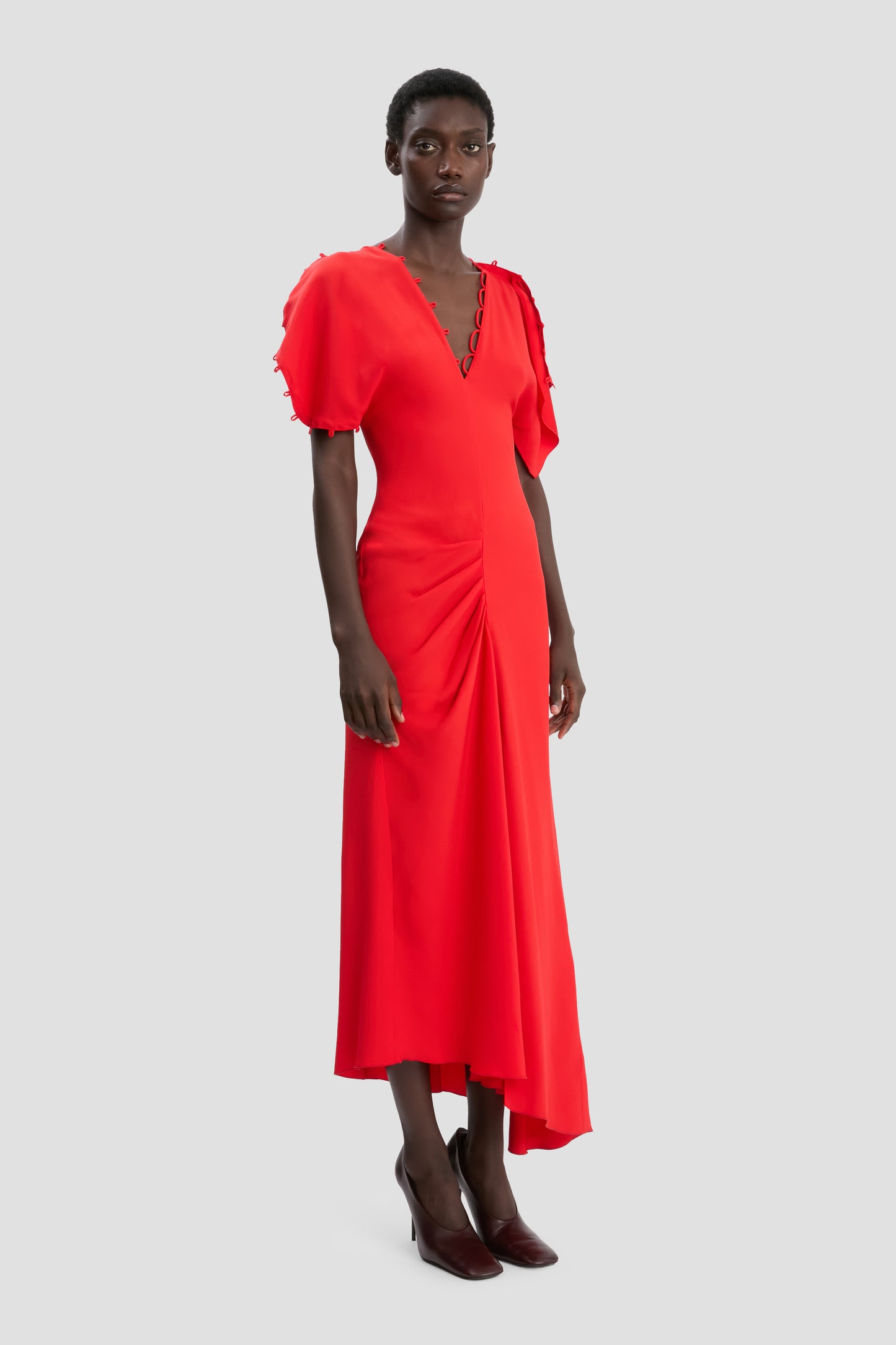 Rouleaux Detail Midi Dress In Cayenne