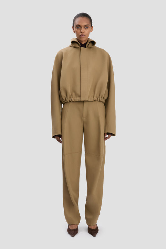 Oversized Roll Neck Bomber Jacket In Dark Camel
