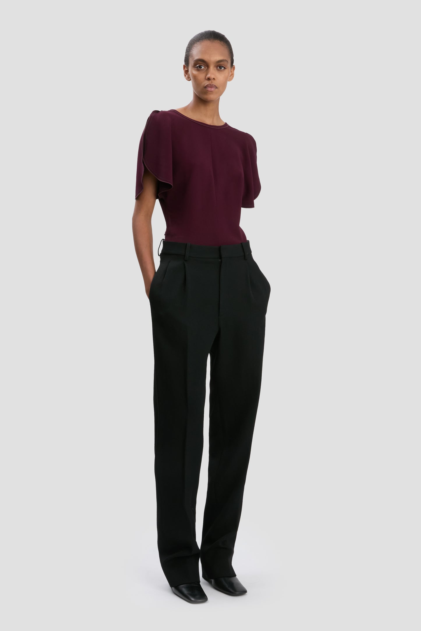 Drop-Waist Straight Leg Trouser In Black