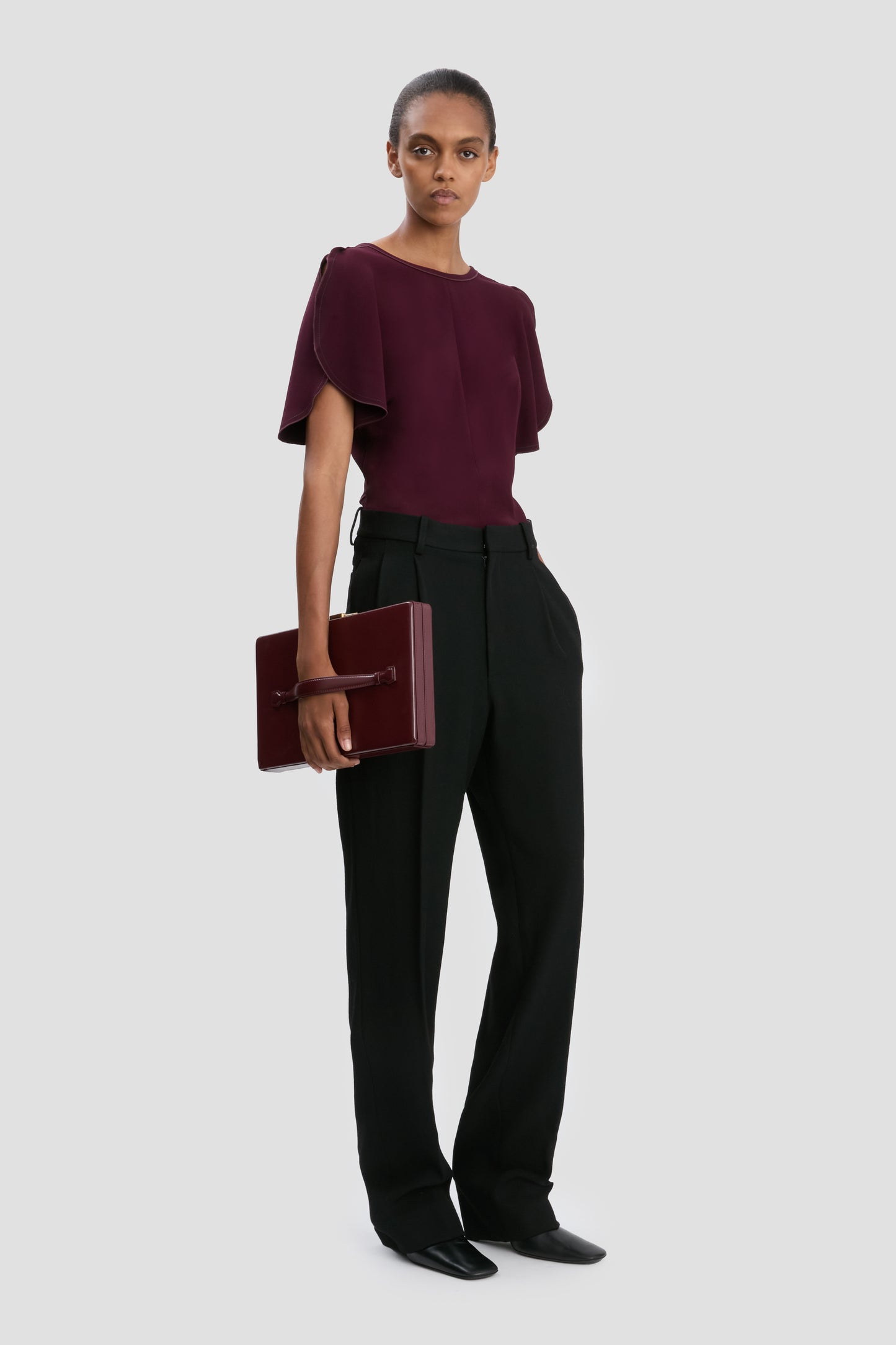 Drop-Waist Straight Leg Trouser In Black