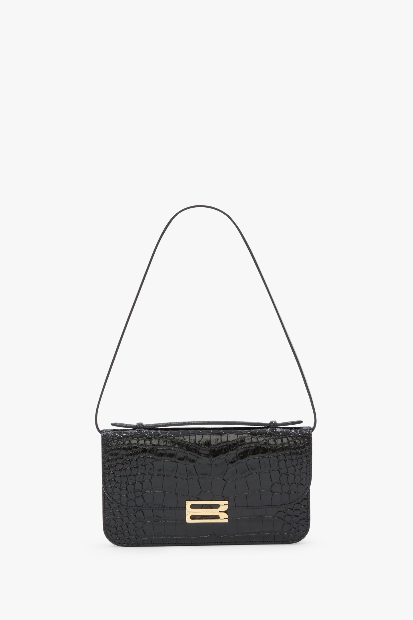 Dorian Pochette In Black Croc Embossed Leather