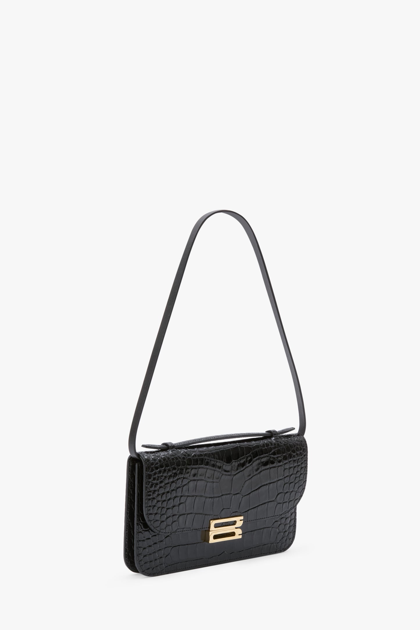 Dorian Pochette In Black Croc Embossed Leather