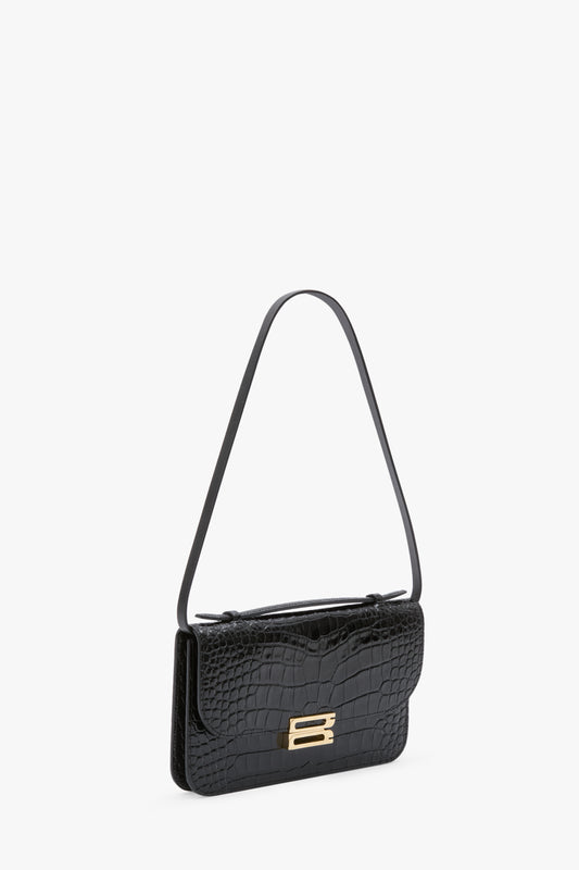 Dorian Pochette In Black Croc Embossed Leather