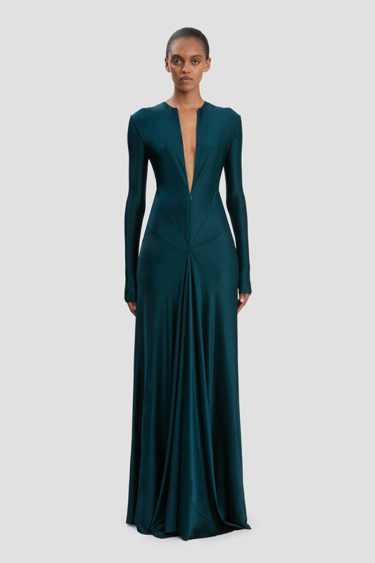 Cut-Out Gown In Dark Teal