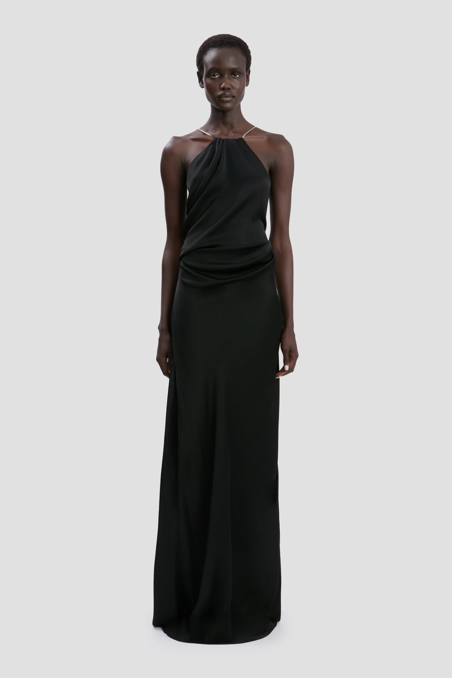 Chain Detail Halter Gown In Black