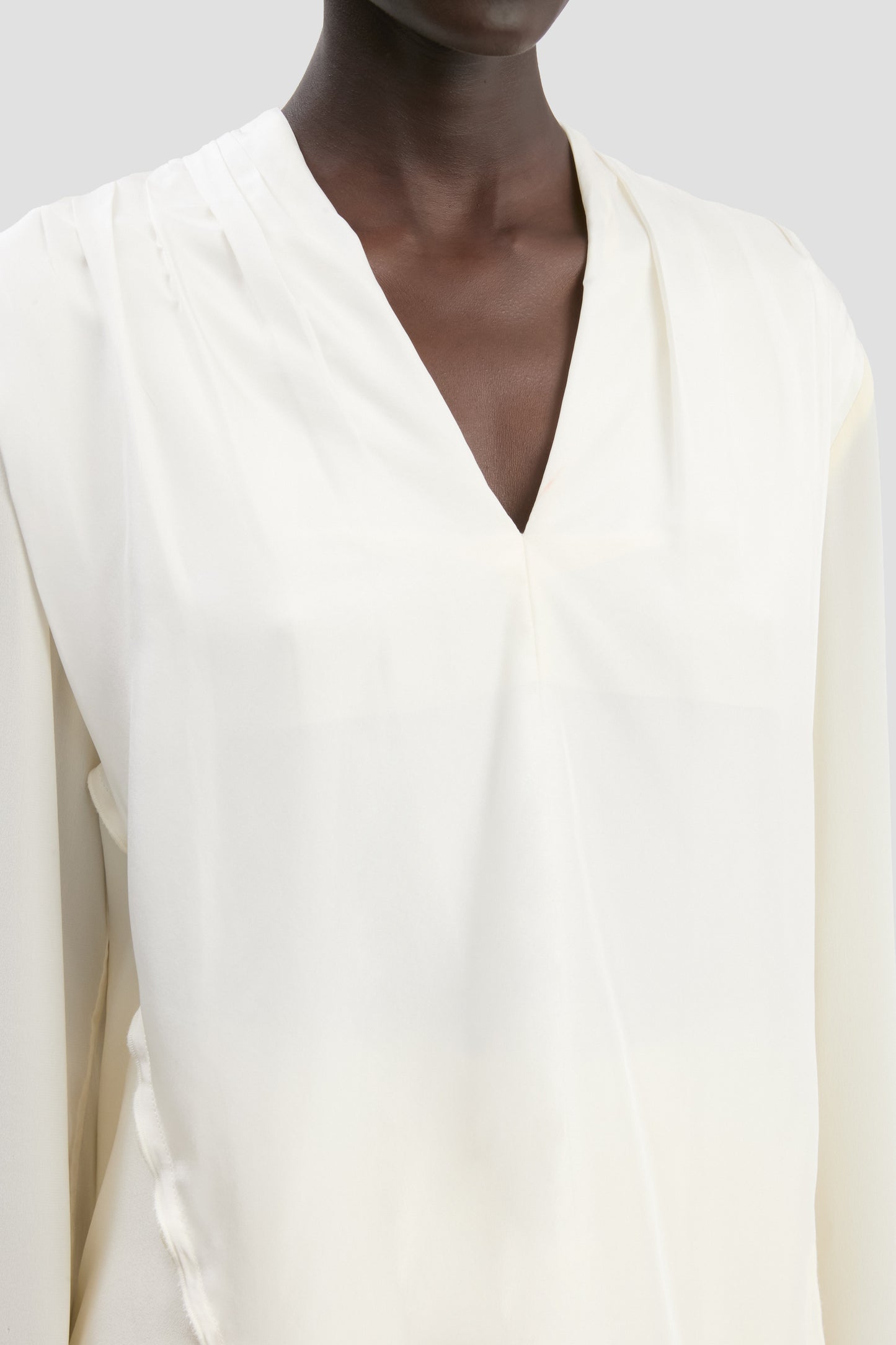 V-Neck Gathered Top In Ivory