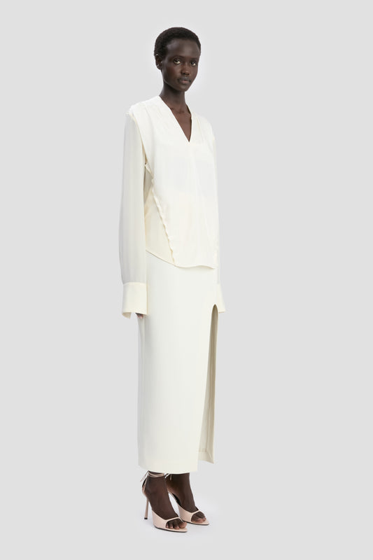 V-Neck Gathered Top In Ivory