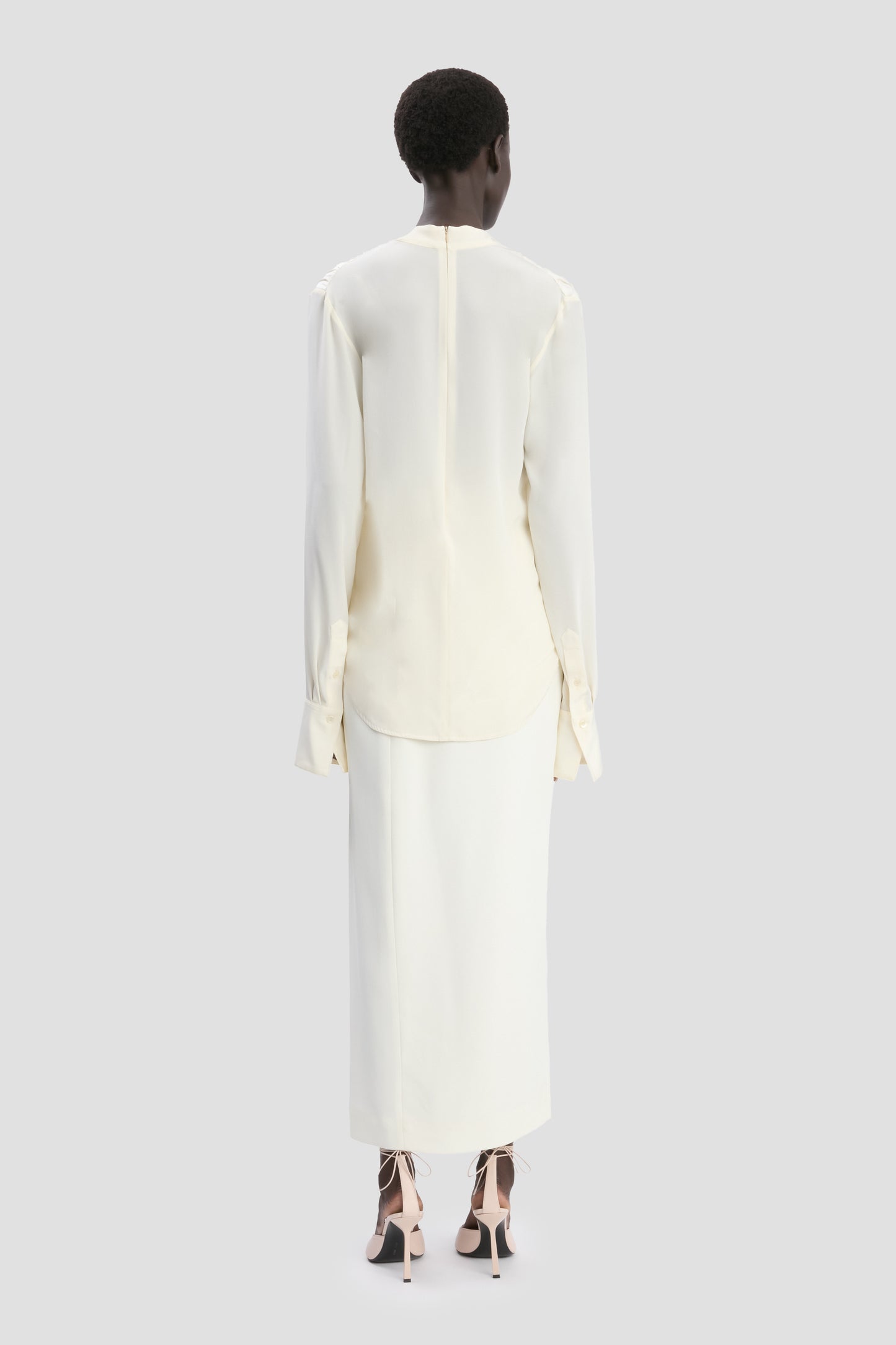 V-Neck Gathered Top In Ivory