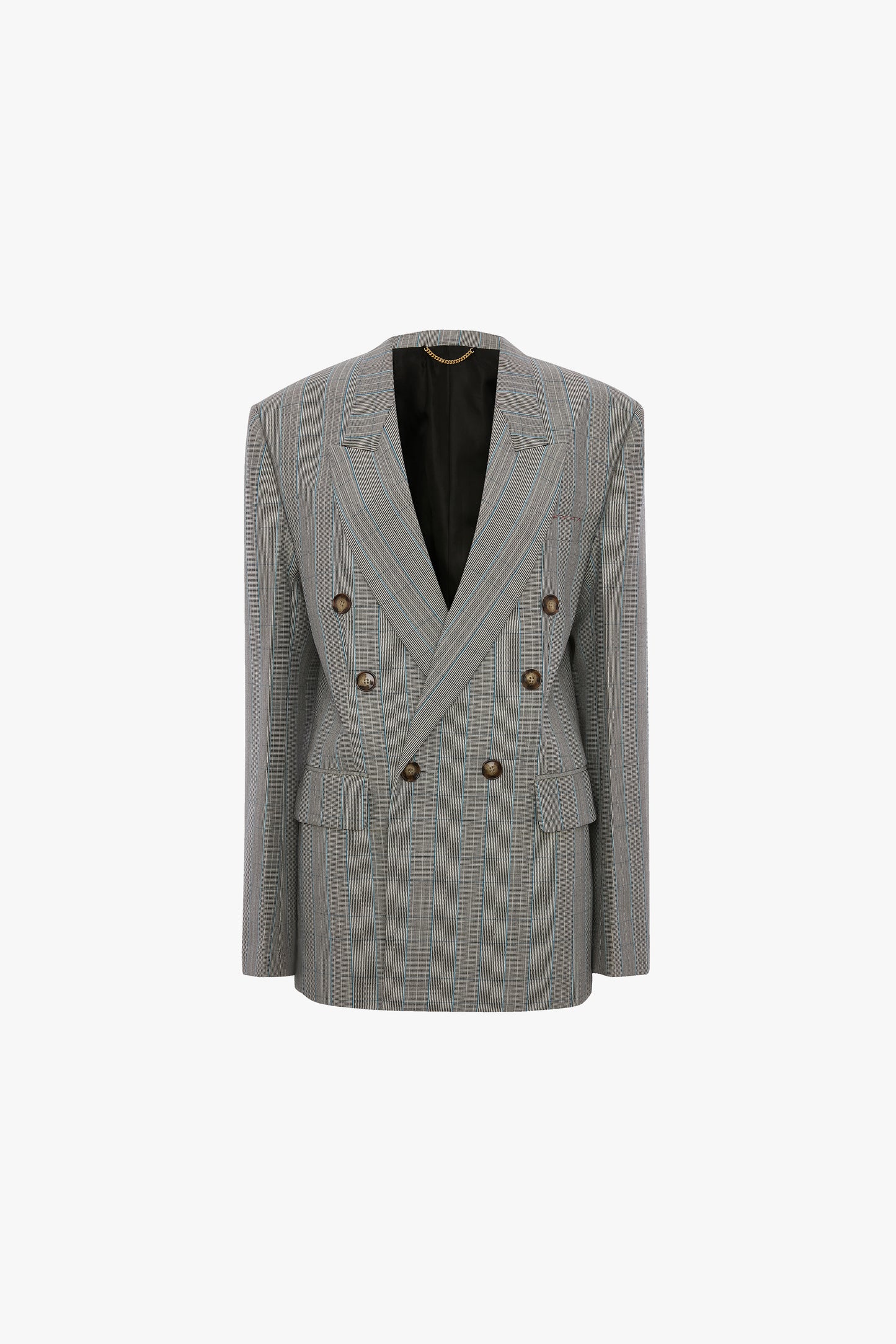 Double Breasted Tailored Jacket In Blue-Grey Check