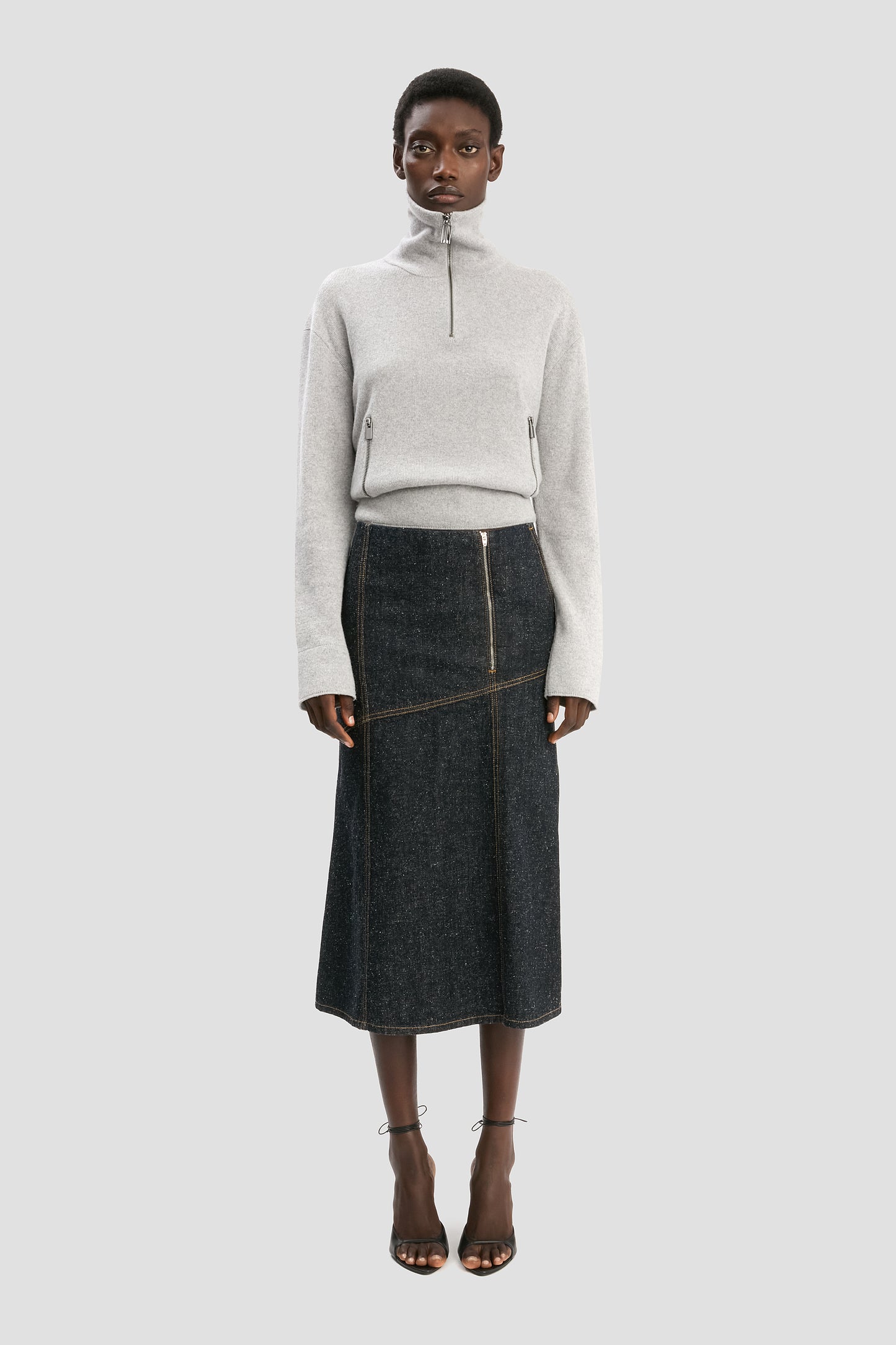 Panelled Denim Midi Skirt In Indigo