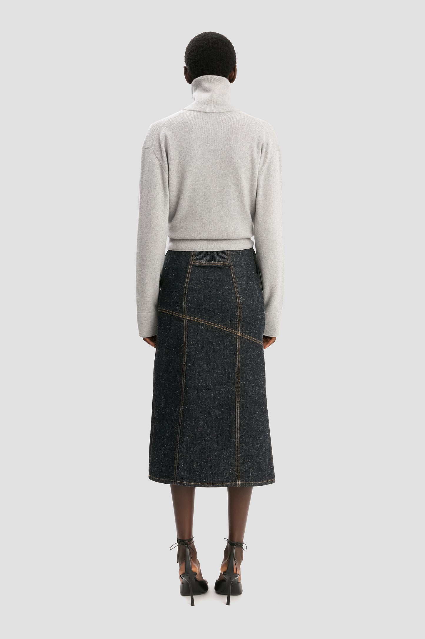Panelled Denim Midi Skirt In Indigo