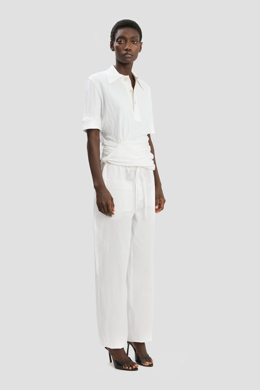 Twist Detail Polo Top In White