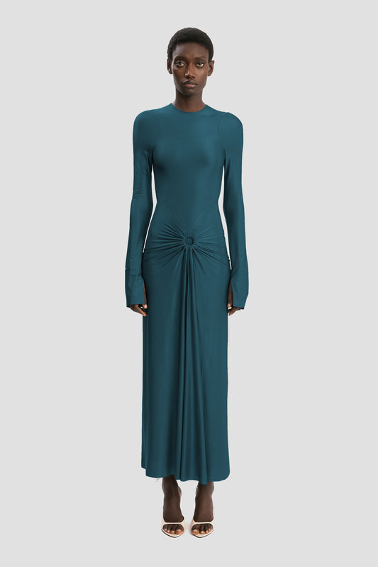 Frances Midi Dress In Dark Teal